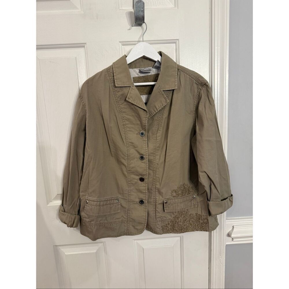 Chico’s Tan Embroidered Casual Jacket sz 3 or XL